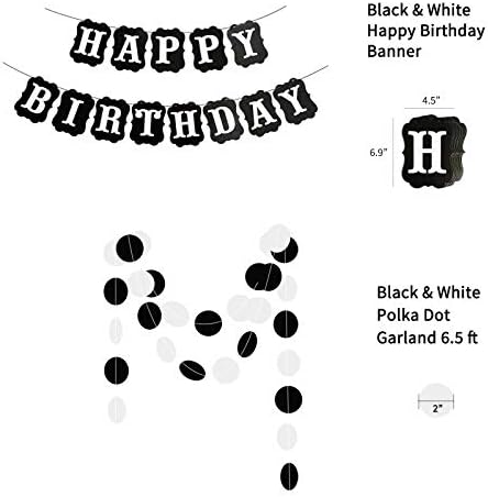 אנסומו שחור ולבן שמח מסיבת יום הולדת קישוטים, 30 יחידות בלוני באנר רדיד פרינג ' וילונות, עבור גברים נשים