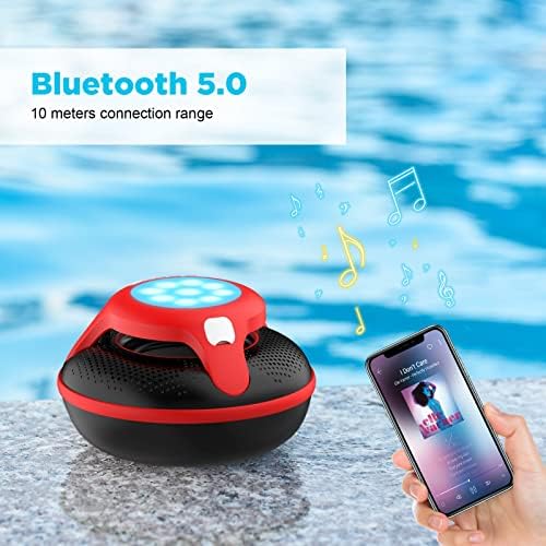 רמקולים ניידים של Bluetooth, סטריאו רמקול צף אלחוטי עם IPX7 אטום למים ואור LED צבעוני, 10 מטר רמקול מקלחת
