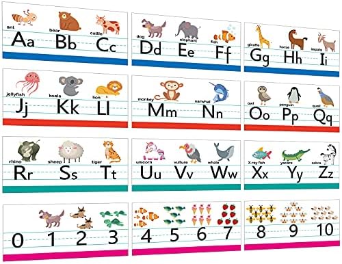 מערך לוח המודעות האלף-בית לקישוט הקיר של כתב היד בכיתה ABC קישוט קיר כולל מספרים 0-10 לגן ילדים גן ילדים בגיל הרך משתלות