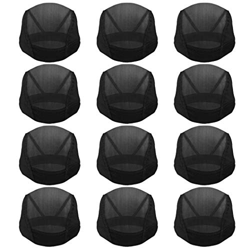 12 יחידות כיפת כובעים, רשת כיפת פאת כובע שחור אלסטי פאת כובעי נמתח ספנדקס כיפת כובעי לנשימה ניילון אור שיער רשת נטו