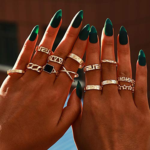 Missgrace Boho זהב אבנים שחורות טבעות צולבות סט טבעות אצבעות מערכות טבעות מפרק וינטג 'לנשים ונערות 13 יחידות