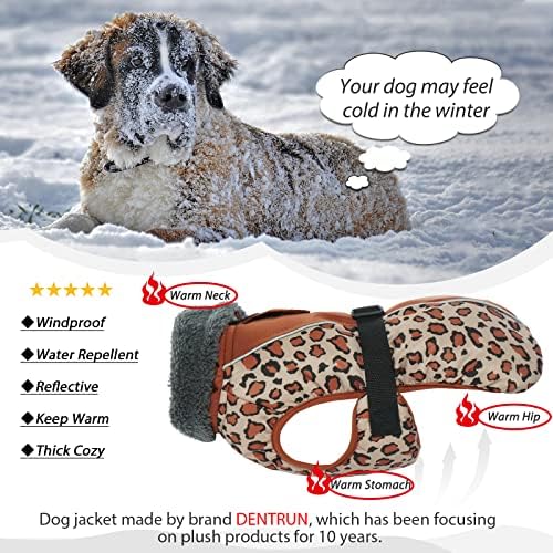 Dentrun Winter מעיל כלב חם עמיד לרוח ז'קט כלב נעים מזג אוויר קר עבה אפוד אפוד לבוש דוחה מים עם רתמה/חור רצועה ומשקף