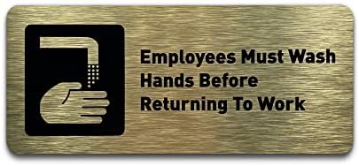 העובדים חייבים לשטוף ידיים לפני שהם חוזרים לשלט עבודה - שלטי שירותים לעסקים - כולל רצועות דבק - שלטי אמבטיה מודרניים למשרדים,