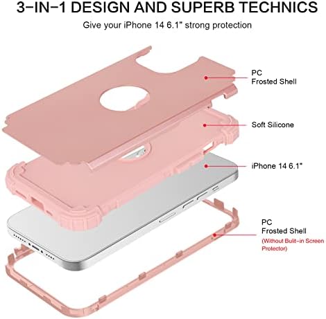 בנטובן אייפון 14 מקרה, אייפון 14 מקרה טלפון, כבד החובה 3 ב 1 גוף מלא מחוספס עמיד הלם היברידי קשיח מחשב רך