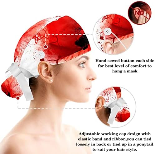כובעים רפואיים מתכווננים כובע עבודה עם כפתורים ופרפים אדומים מקושקשים