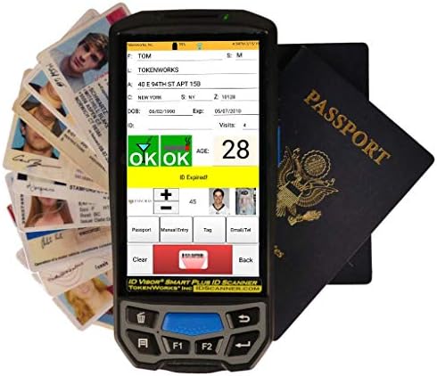 Idvisor Smart Plus Scanner - רישיון נהיגה וגיל דרכון אימות וניהול לקוחות - מסך LCD גדול 5 במיוחד, עריסת מטען, רצועת