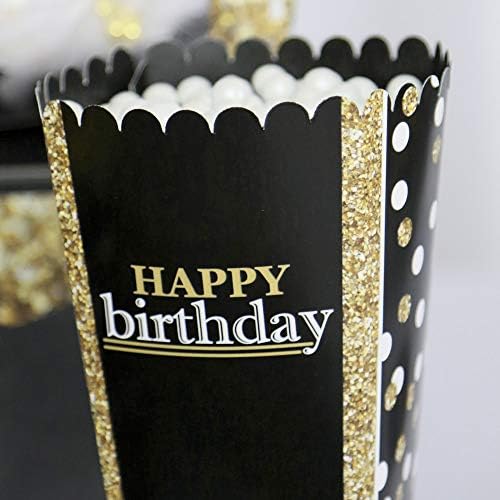 נקודה גדולה של אושר יום הולדת שמח למבוגרים - זהב - מסיבת יום הולדת טובה פופקורן קופסאות פינוק - סט של 12