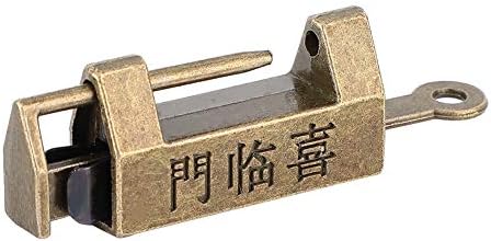מנעול עתיק וינטג ', מיני נחושת בסגנון סיני רטרו מנעול אופקי עם מפתח למגירת קופסאות תכשיטים, לוח נעילה של כרית חזה