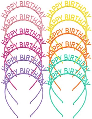 דיזילה 12 מארז / 6 זוגות צבעים בוהקים שמח יום הולדת סרטי ראש עם שיניים פלסטיק שיער חישוקי להקות נועלים מסיבת