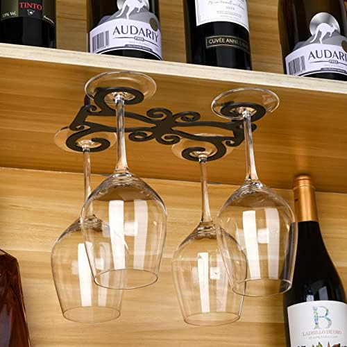 מתלה זכוכית יין תלויה מתלה - מתלי כלי גזע של פרפר תחת ארון כוסות יין מדף מחזיק ברזל שחור 7.87 אינץ 'קולב אחסון