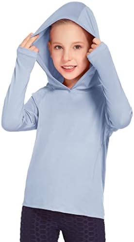 חולצת שרוול ארוך של בנות גריטצ 'י קל משקל קפוצ' ון דק מהיר להתייבש50 + חולצות שמש טי סוודר אתלטי עם חורי אגודל