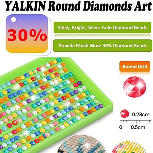 Yalkin 5d ערכות ציור יהלומים צבעוניות למבוגרים, DIY מקדחה עגולה מלאה ערכות אמנות יהלום גדולות אמנויות קריסטל