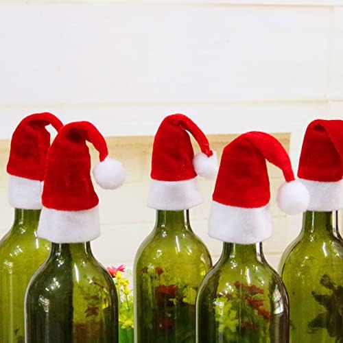 10 יחידות אדום חג המולד כובע חג המולד סכום סט מיני חג המולד כובע חג המולד יין בקבוק כובע מסיבת שמלות לנשים סקסי
