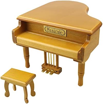 Tazsjg עץ גרנד פעם על קופסת מוזיקה בצורת פסנתר בדצמבר עם שרפרף קטן מתנה ליום הולדת יצירתי ליום האהבה