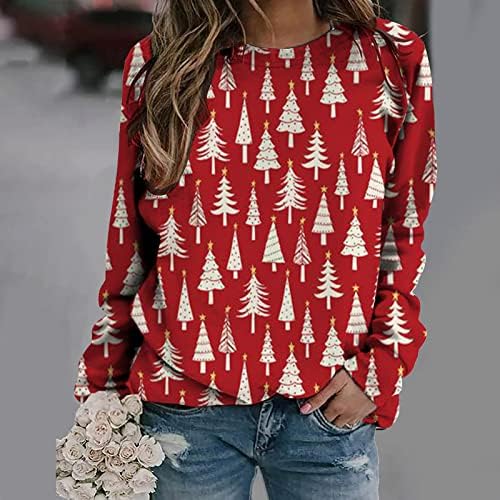סוודר חג מולד מכוער נשים לבושות שרוול ארוך חולצות אלו-אובר עץ חג המולד חמוד הדפסת פתית שלג טוניקה מזדמנת