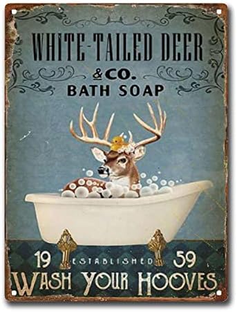 SKIYGTH TIN שלט פח צבי לבן עיצוב אמבטיה סבון אמבטיה סבון מתכת מצחיק שלט פח תפאורה קיר 8x12 אינץ '